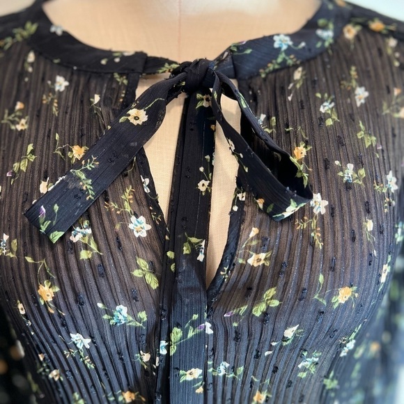 Mango Oversized See Through Navy Floral Long Sleeve Blouse - Picture 6 of 14